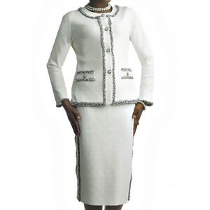 Lily Taylor Knit 3 PCS Suit Set Jacket Skirt Church Suit Women's Size M NWT